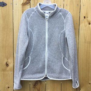 The North Face Women's Sz M Heathered Gray Knit Fleece Full Zip Logo Jacket